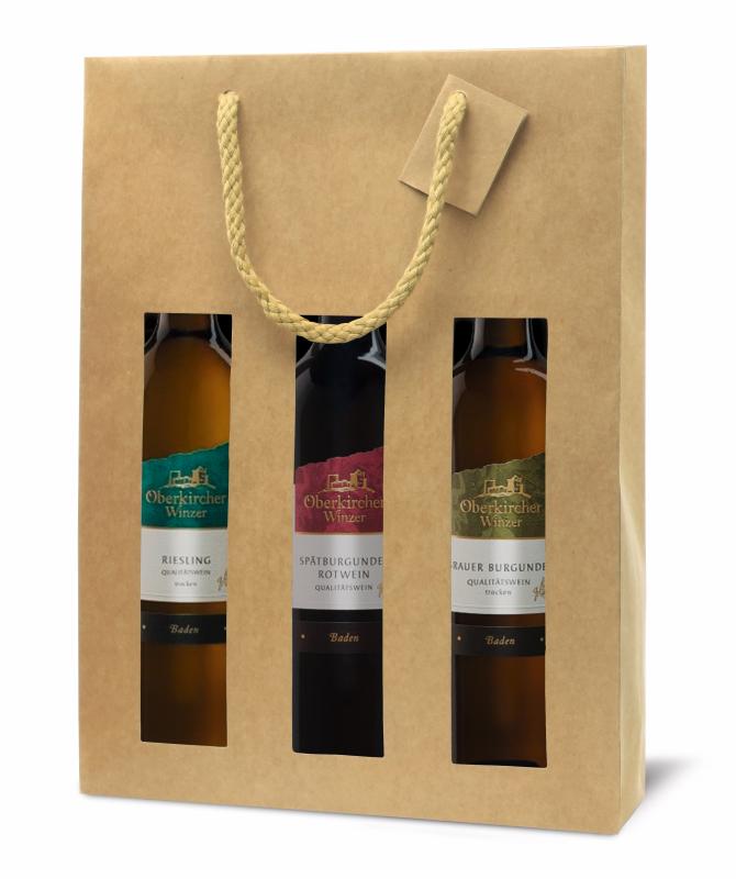 Torebka z okienkiem Pure Line w kolorze naturalnym na 3 butelki