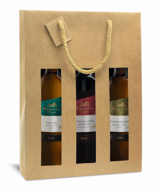 Torebka z okienkiem Pure Line w kolorze naturalnym na 3 butelki
