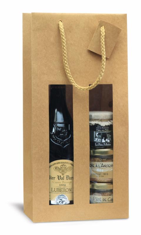 Torebka z okienkiem Pure Line w kolorze naturalnym na 2 butelki