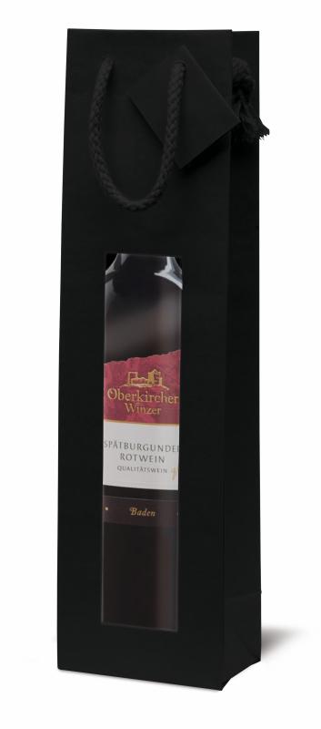 Torebka z okienkiem Pure Line w kolorze czarnym na 1 butelkę