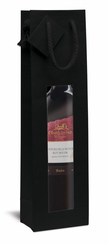 Torebka z okienkiem Pure Line w kolorze czarnym na 1 butelkę